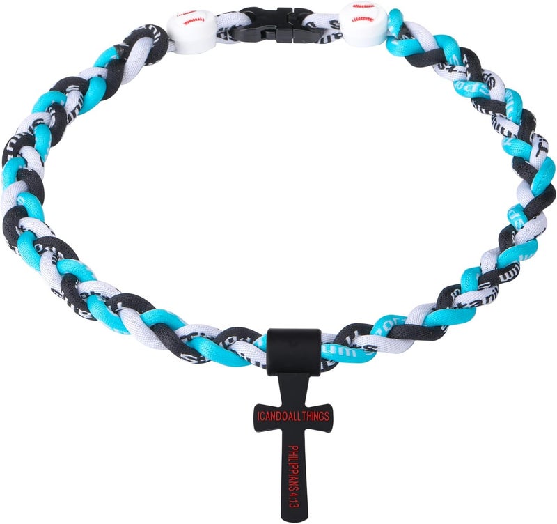 Hawflu Baseball Necklace with Cross Pendant Fashion Three Braided Rope Tornado Design for Sports Fan Baseball Theme Party Gift Idea, 18 Inch - Image 1